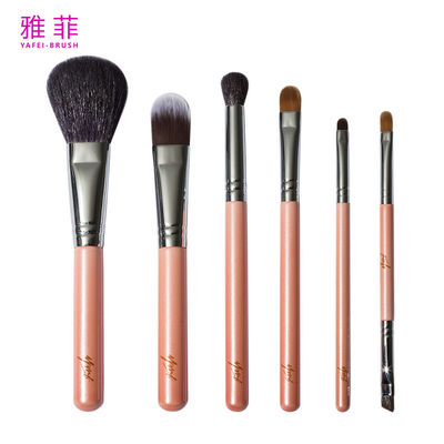 062830 สไตล์ทองแดง Ferrule 6PCS ชุดแปรงแต่งหน้าขนาดเล็ก พร้อมกล่องเก็บ
